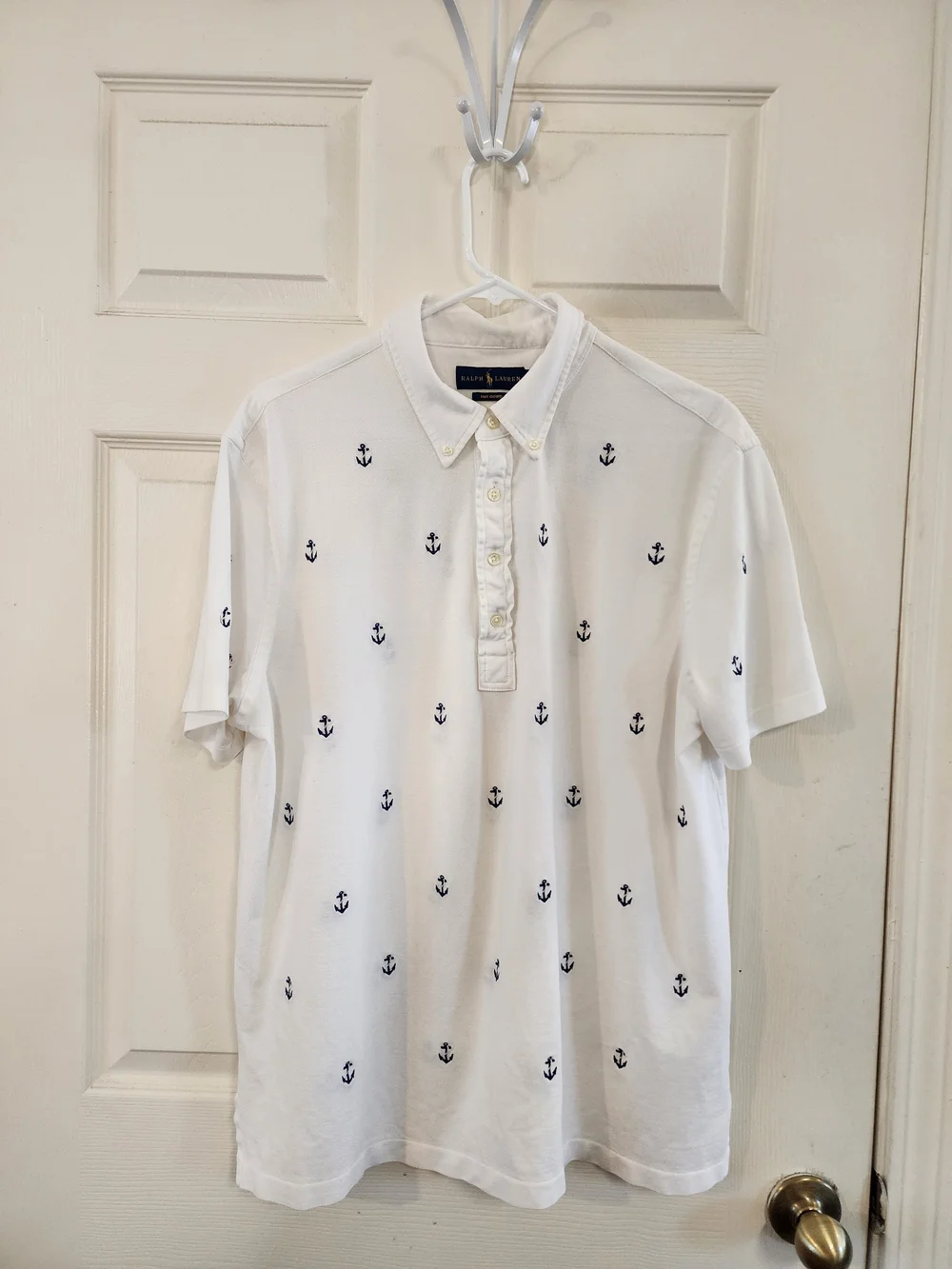 Ralph Lauren White Anchor-Embroidered Cotton Polo Shirt